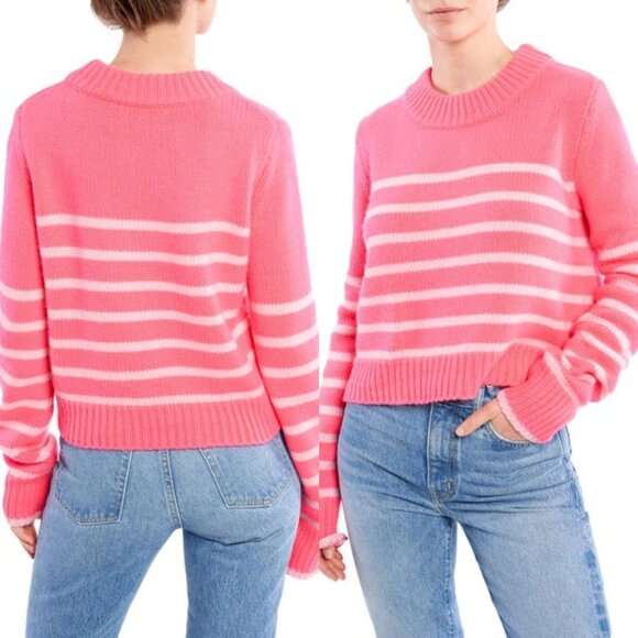 La Ligne Mini Marin Hot Pink Bubblegum Striped Wool Cashmere Long Sleeve Sweater - Picture 12 of 12